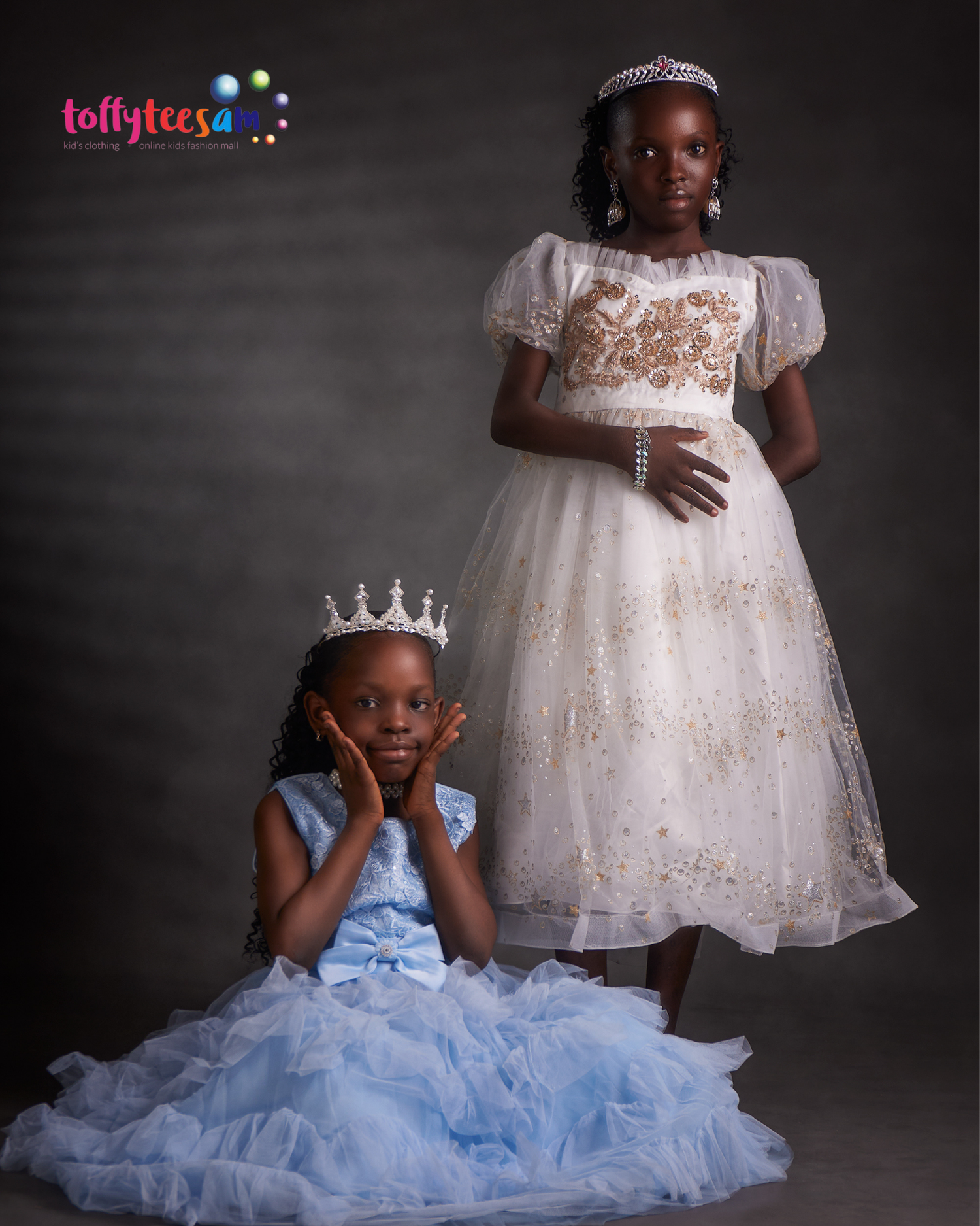 Luxury Princess Blue Ruffle Gown for Girls