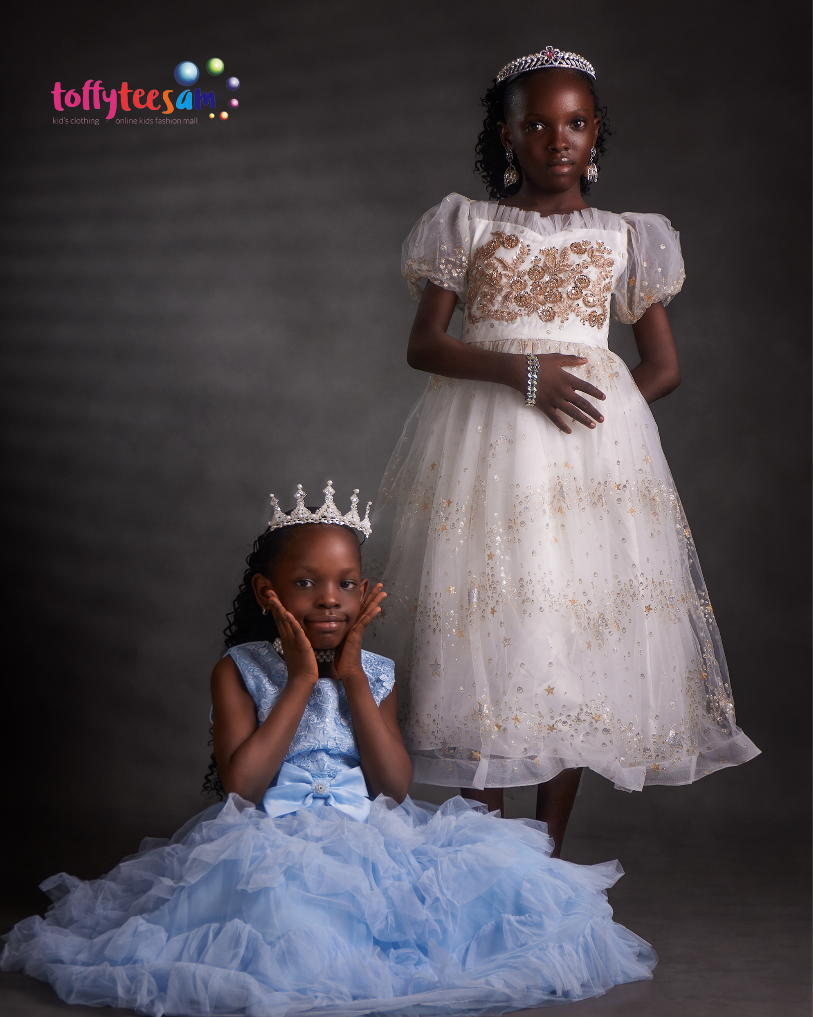 Luxury Princess Blue Ruffle Gown for Girls