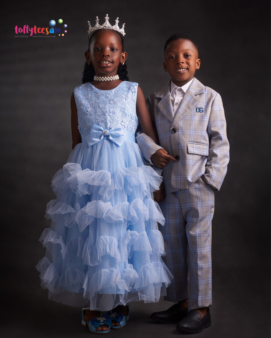 Luxury Princess Blue Ruffle Gown for Girls