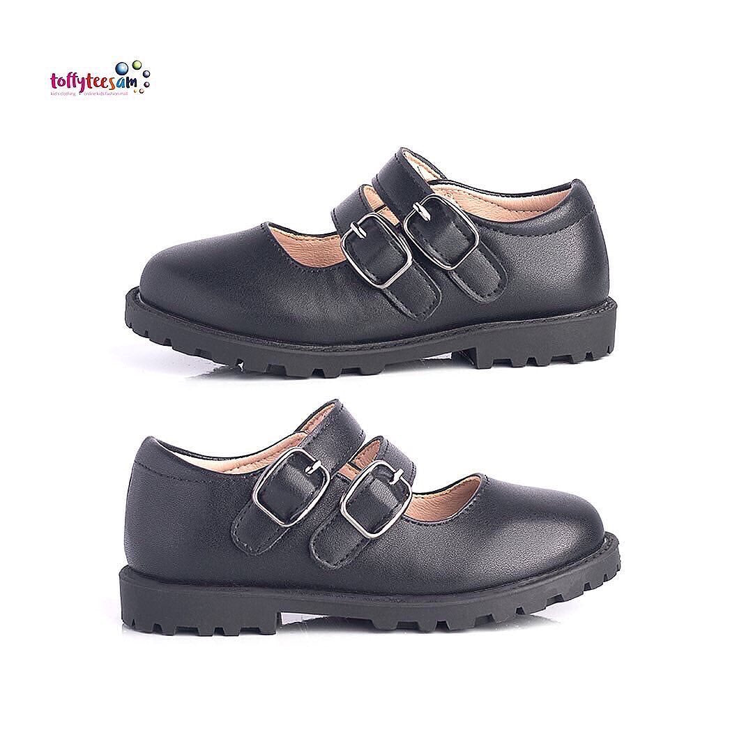TTS Black Leather School Shoes - Velcro Opening
