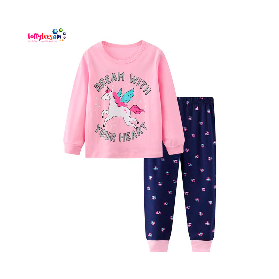 Unicorn Print Long Sleeves Pajamas - Girl&