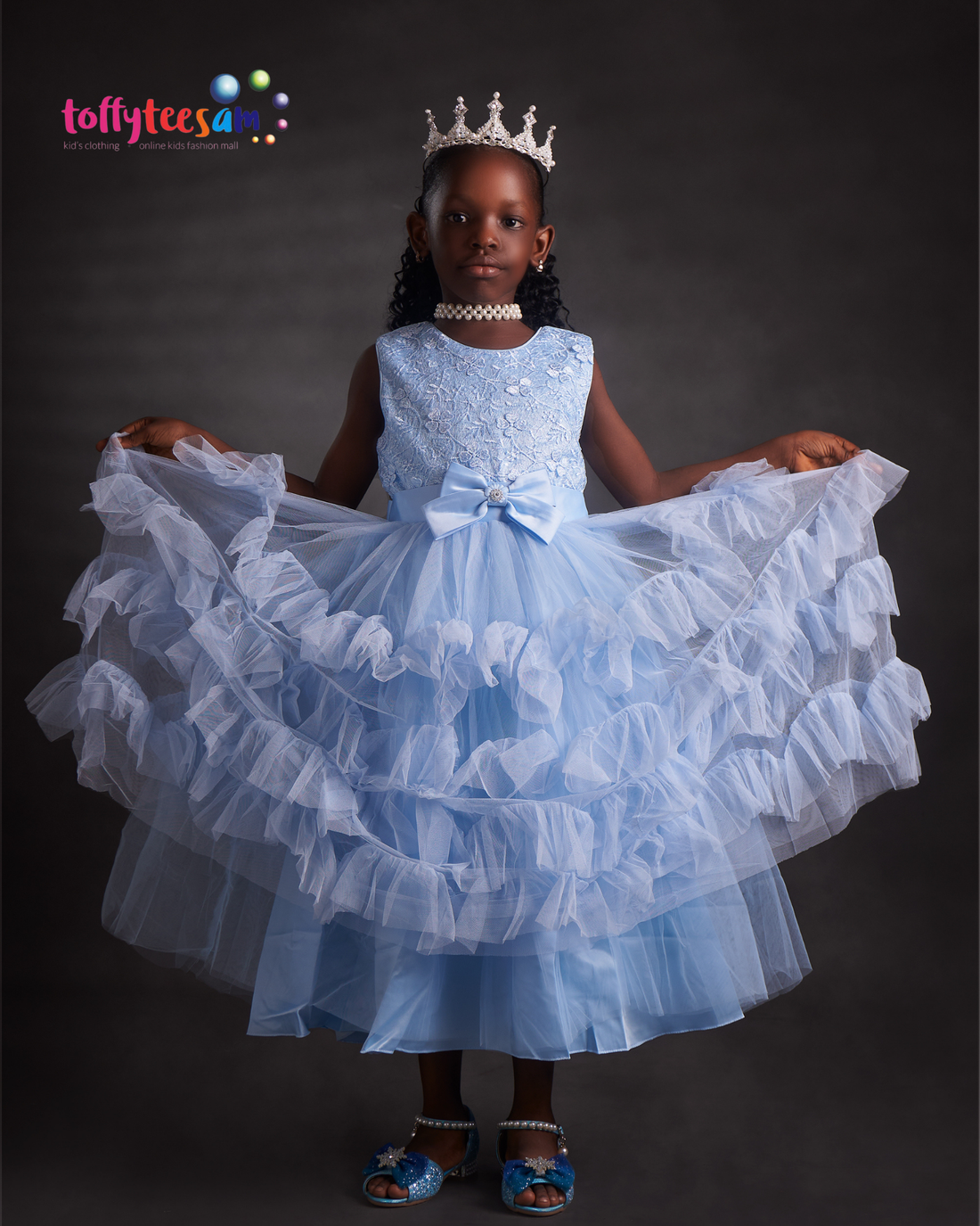 Luxury Princess Blue Ruffle Gown for Girls