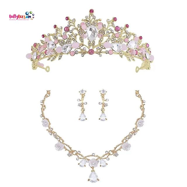 Princess Pearl Jewelry Set Tiara crown necklace earrings