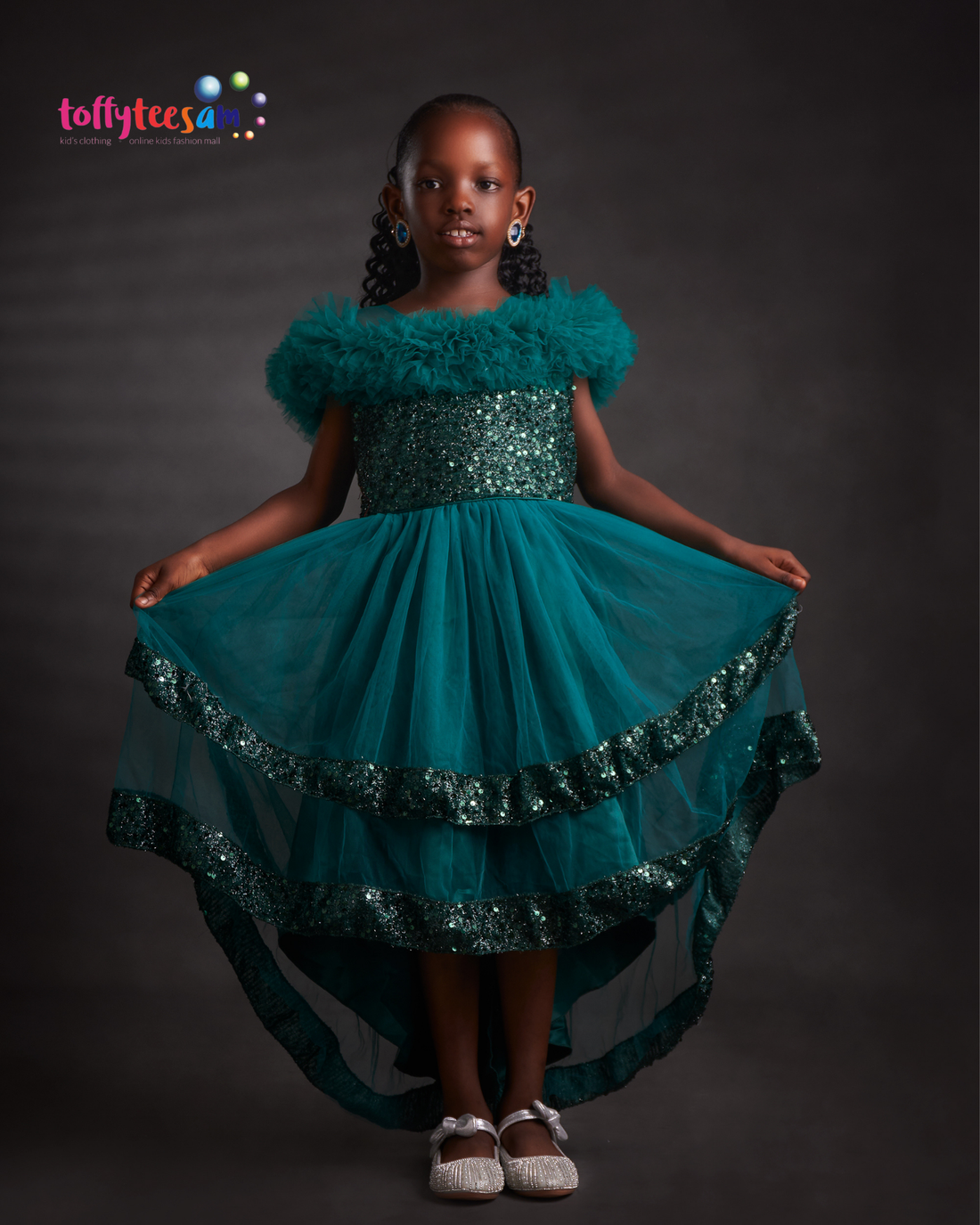 Girls Sequined Sleeveless Ball Dress