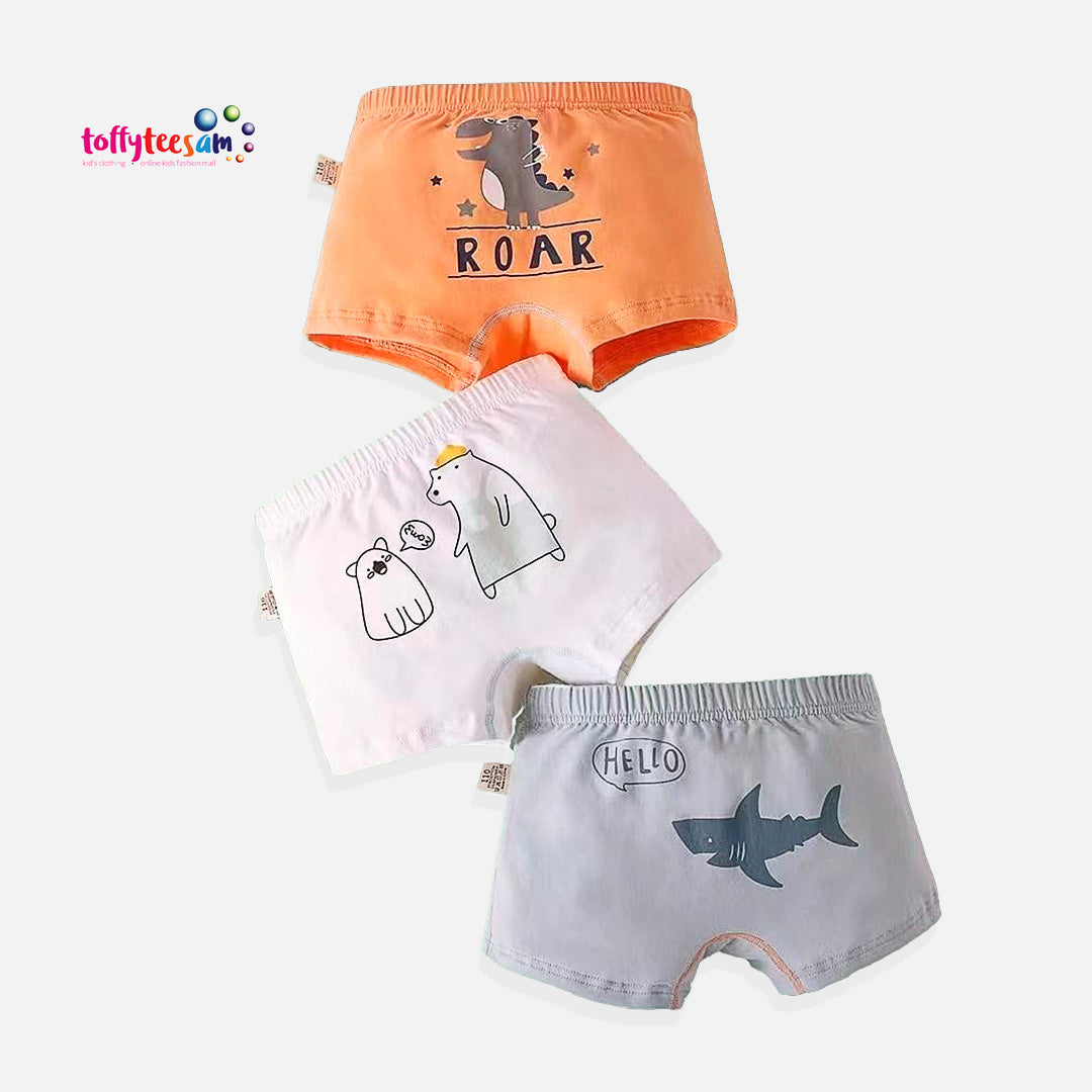 Little Boys Underwear Soft Modal+ Cotton Boxer Briefs Pack of 3 Dinosaur, Bear, Shark Prints
