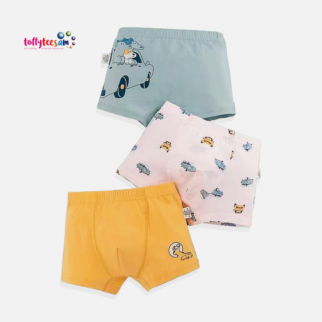 Little Boys Underwear Soft Modal+ Cotton Boxer Briefs Pack of 3 Cars and Dogs prints