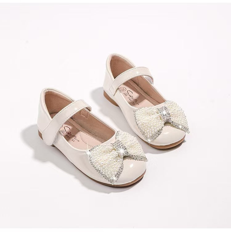 Cute Girls Stylish Light Weight Flat Shoes Glossy Leather with Sequins Bow