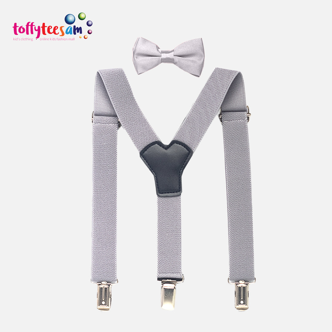 Suspenders for Boys &amp; Bow Tie Set Adjustable with Elastic Y-Back Design with Strong Metal Clips