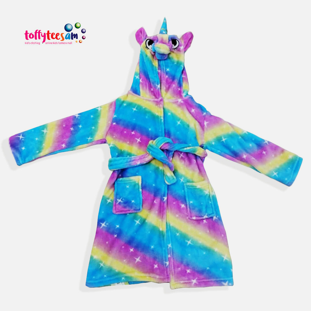 Kids Unisex Super Soft 3D Animal Detail Bathrobe Dressing Gown Nightwear Fleece Hooded Robe Girls Boys Children